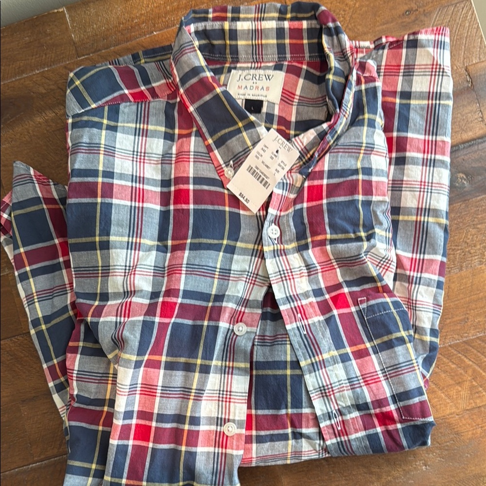 J. Crew Men's Plaid Button Down Large NWT